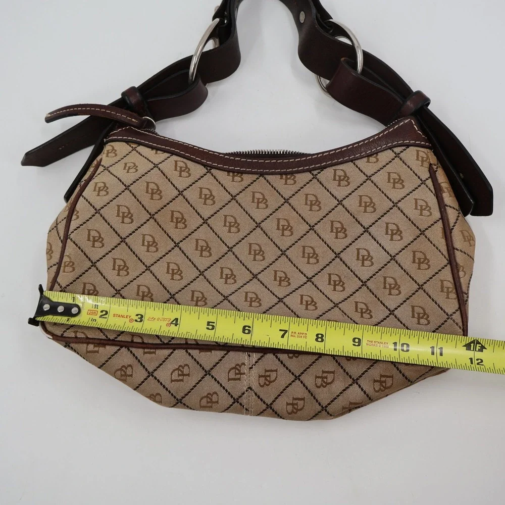 Dooney & Bourke Monogram Hobo Bag Womens Small Tan Brown Canvas Leather Vintage